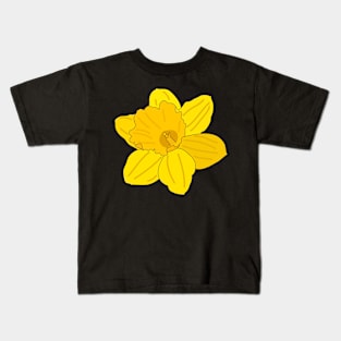 Yellow Daffodil Flower Outlined Kids T-Shirt
